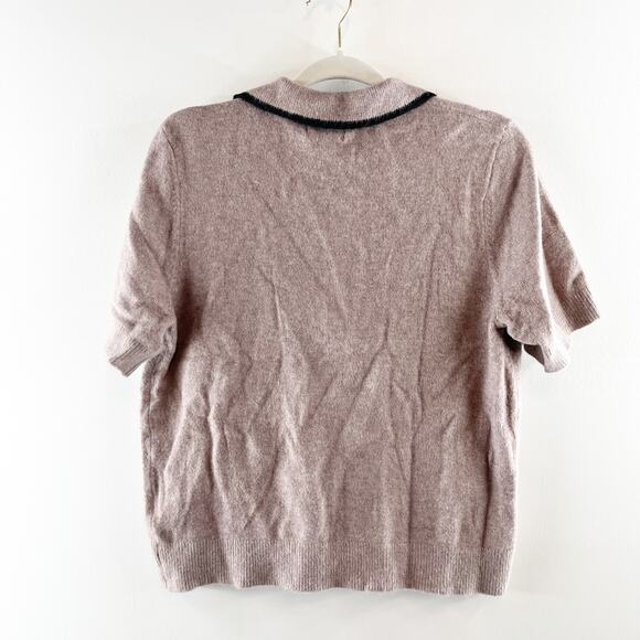 Evereve Celine Short Sleeve Polo Pullover Sweater Caribou Brown Black Medium - Picture 5 of 6